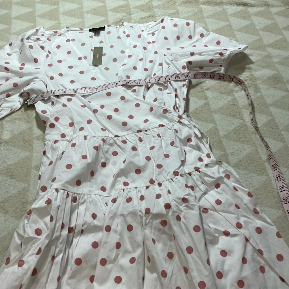 J crew puff sleeve cotton poplin dress white rose dot Barbie vneck - Picture 4 of 5